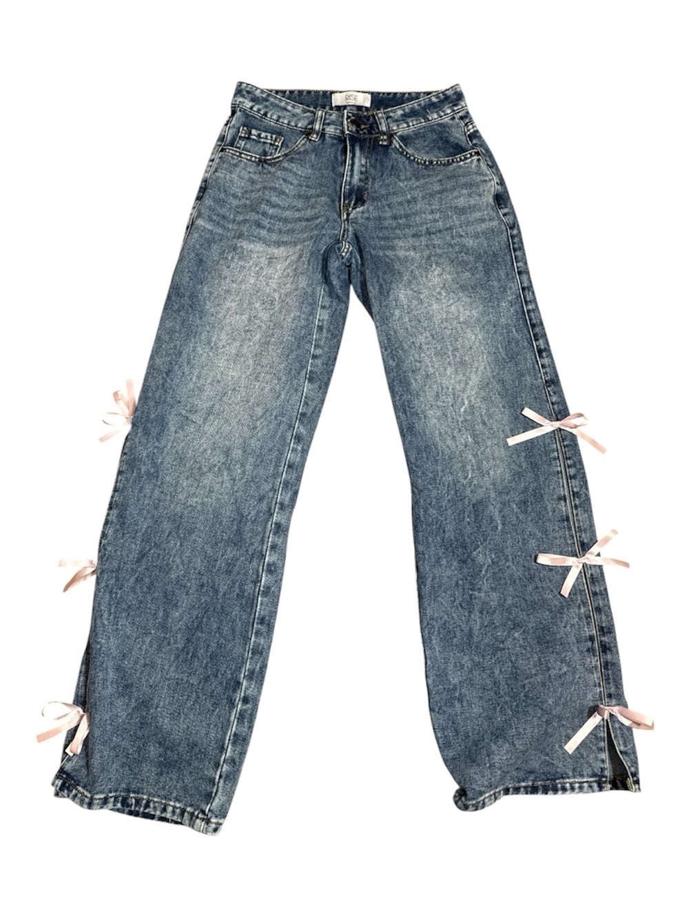 RISE Bow Detail Wide Leg Jeans Coquette Y2K Medium Wash Low Rise Size 00